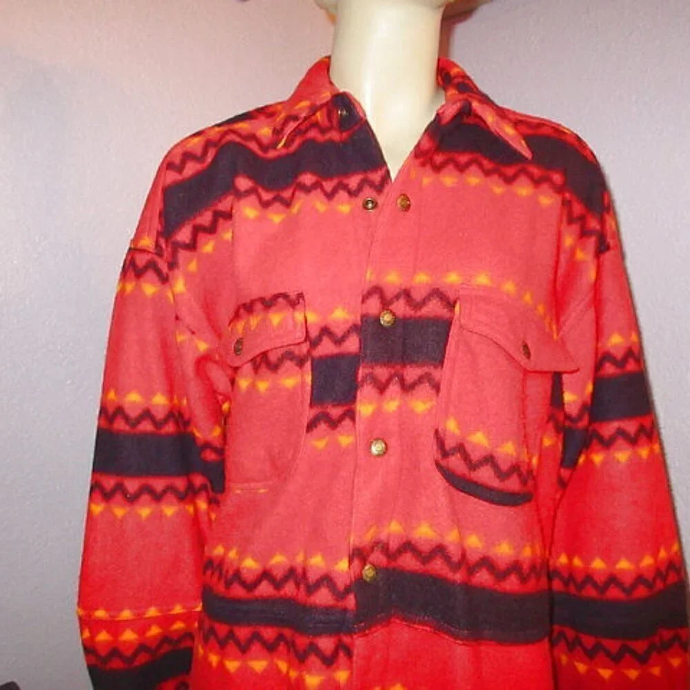 Vtg 90s Bugle Boy Jacket Size M Southwestern Aztec Fleece Baggy Snap Shirt
